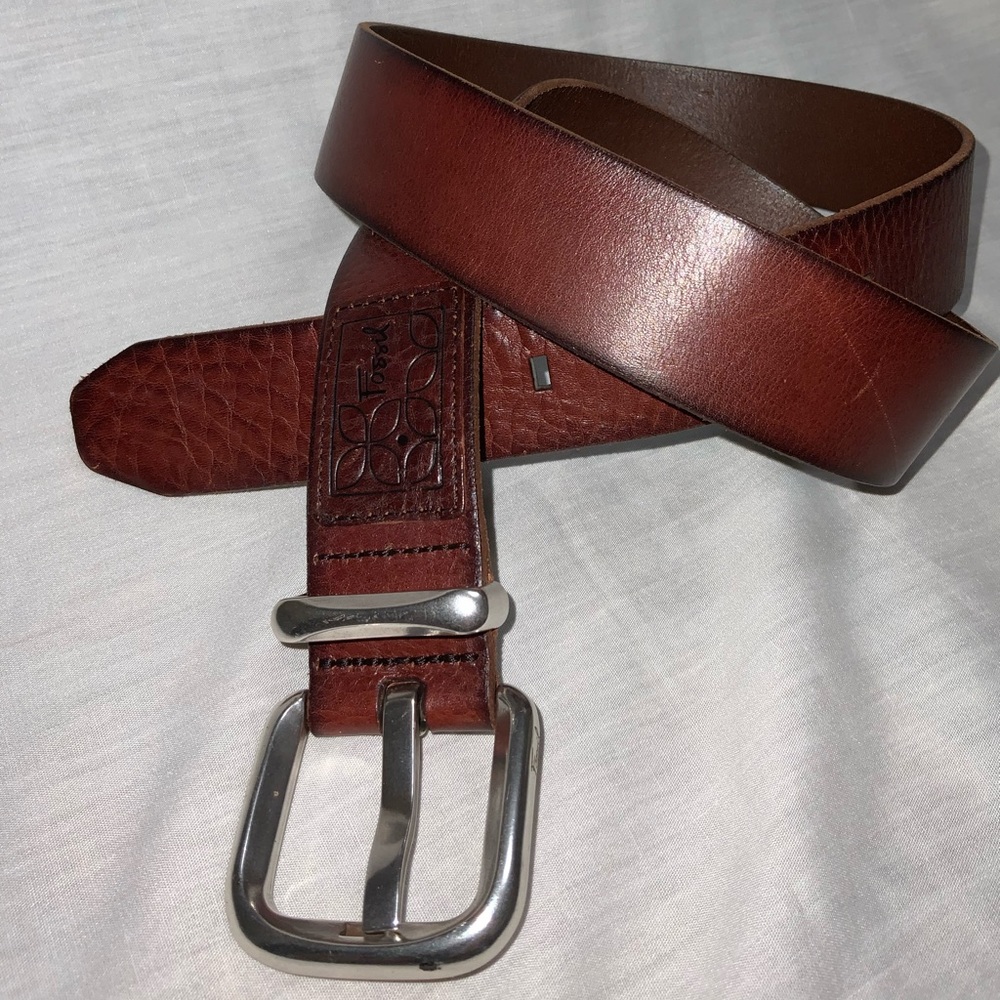 Fossil Leather Belt, casual style, chocolate brown, beveled buckle